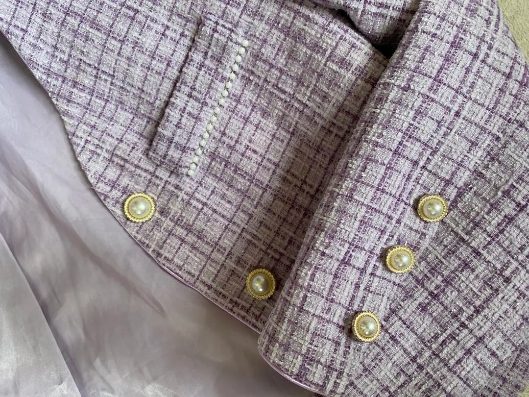 Purple tweed collarless jacket