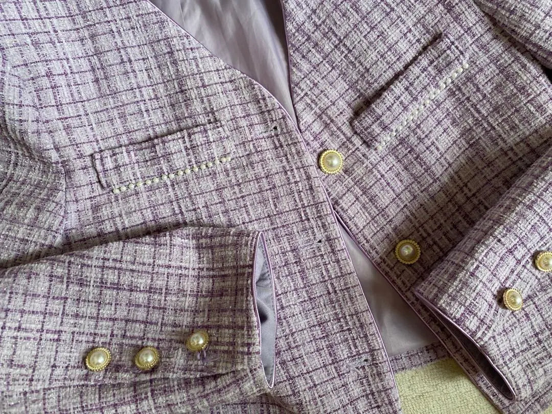 Purple tweed collarless jacket