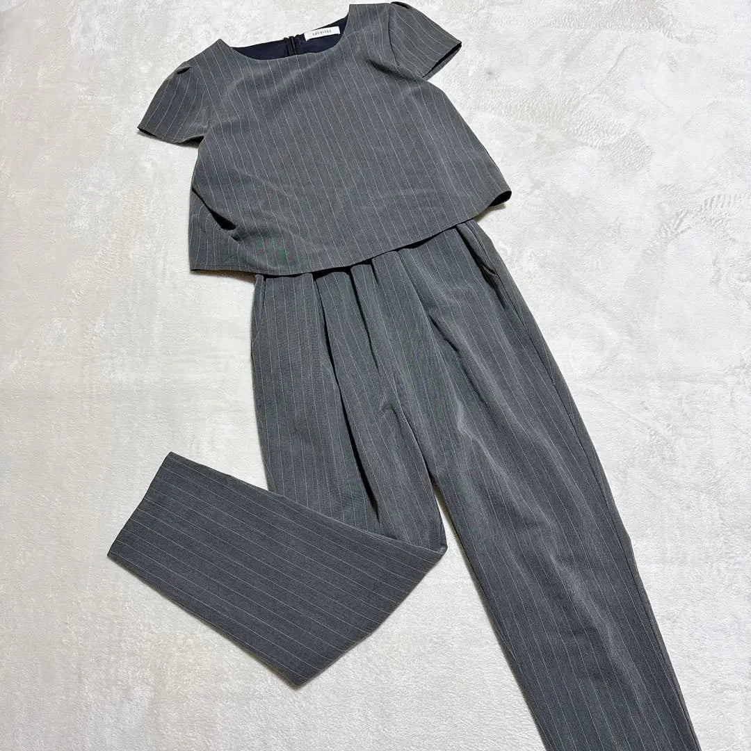 [Alceeve] All-in-one overalls, gray, striped pants