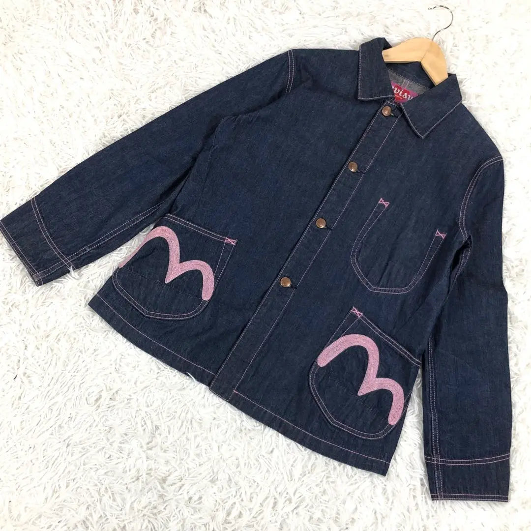 Beautiful condition ✨ EVISU denim jacket, seaweed, pink, stitching, L size