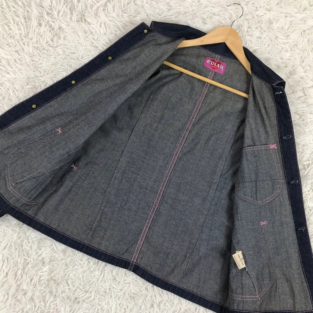 Beautiful condition ✨ EVISU denim jacket, seaweed, pink, stitching, L size