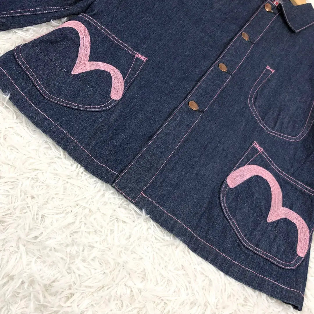 Beautiful condition ✨ EVISU denim jacket, seaweed, pink, stitching, L size