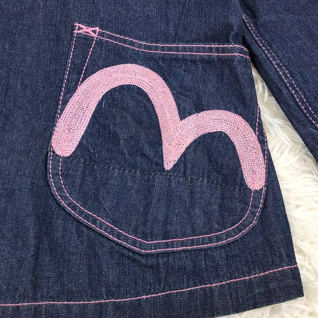 Beautiful condition ✨ EVISU denim jacket, seaweed, pink, stitching, L size