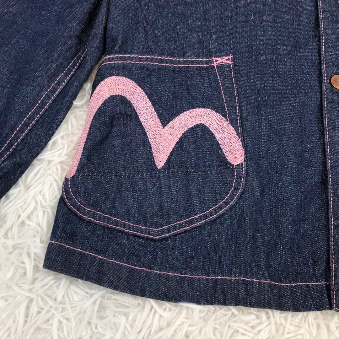 Beautiful condition ✨ EVISU denim jacket, seaweed, pink, stitching, L size