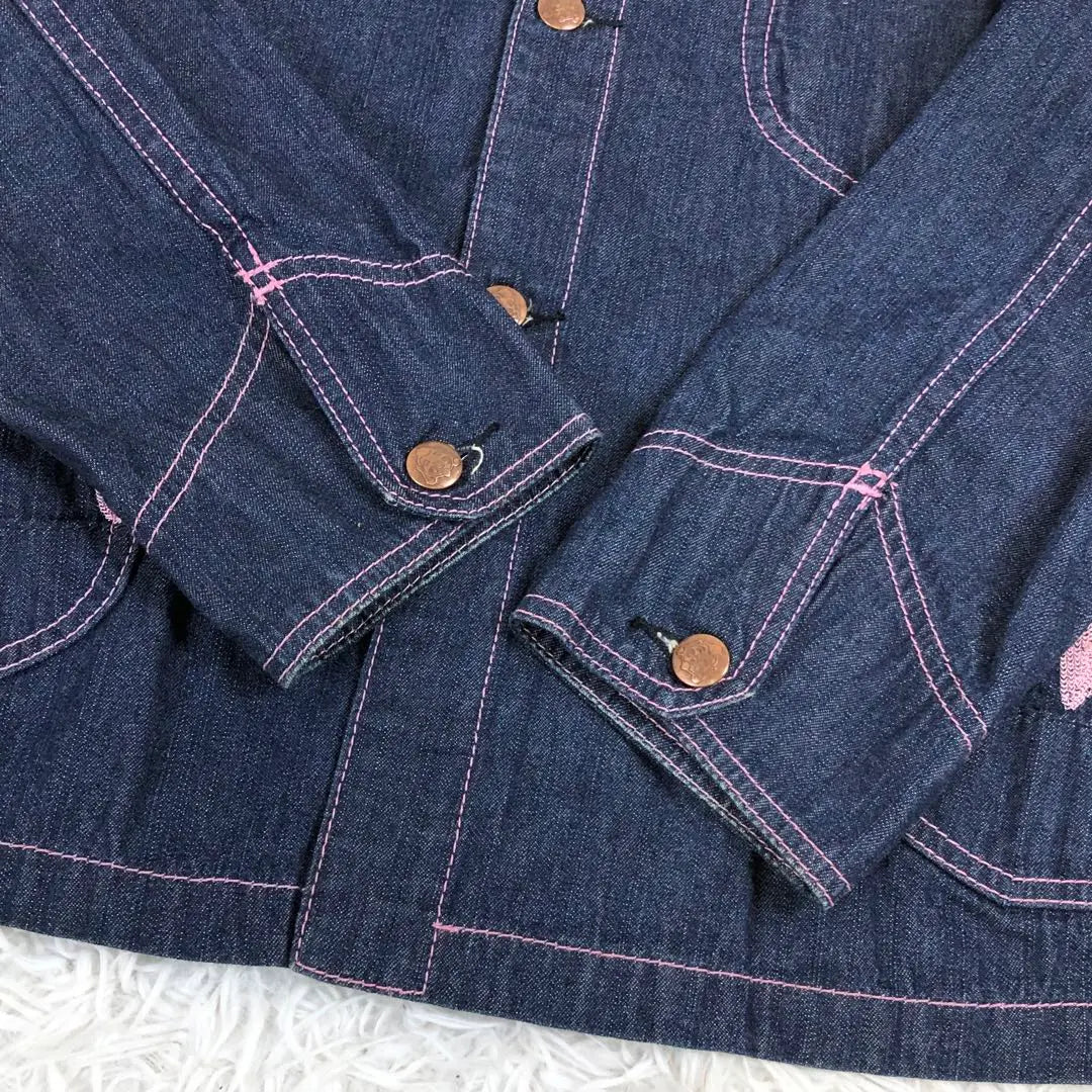 Beautiful condition ✨ EVISU denim jacket, seaweed, pink, stitching, L size