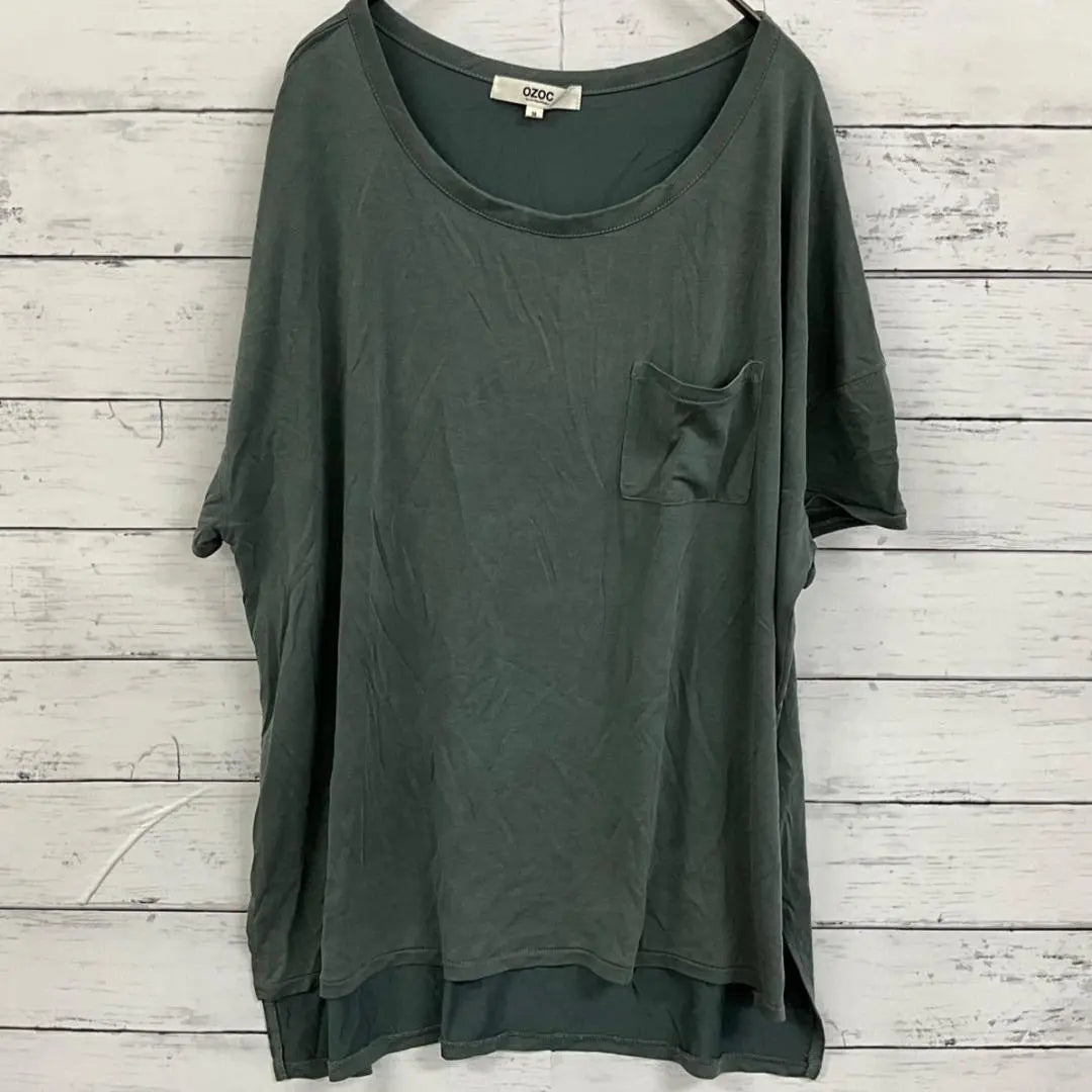 Ozoc pocket-equipped loose top, dull green M