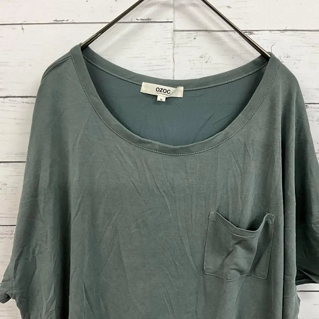 Ozoc pocket-equipped loose top, dull green M