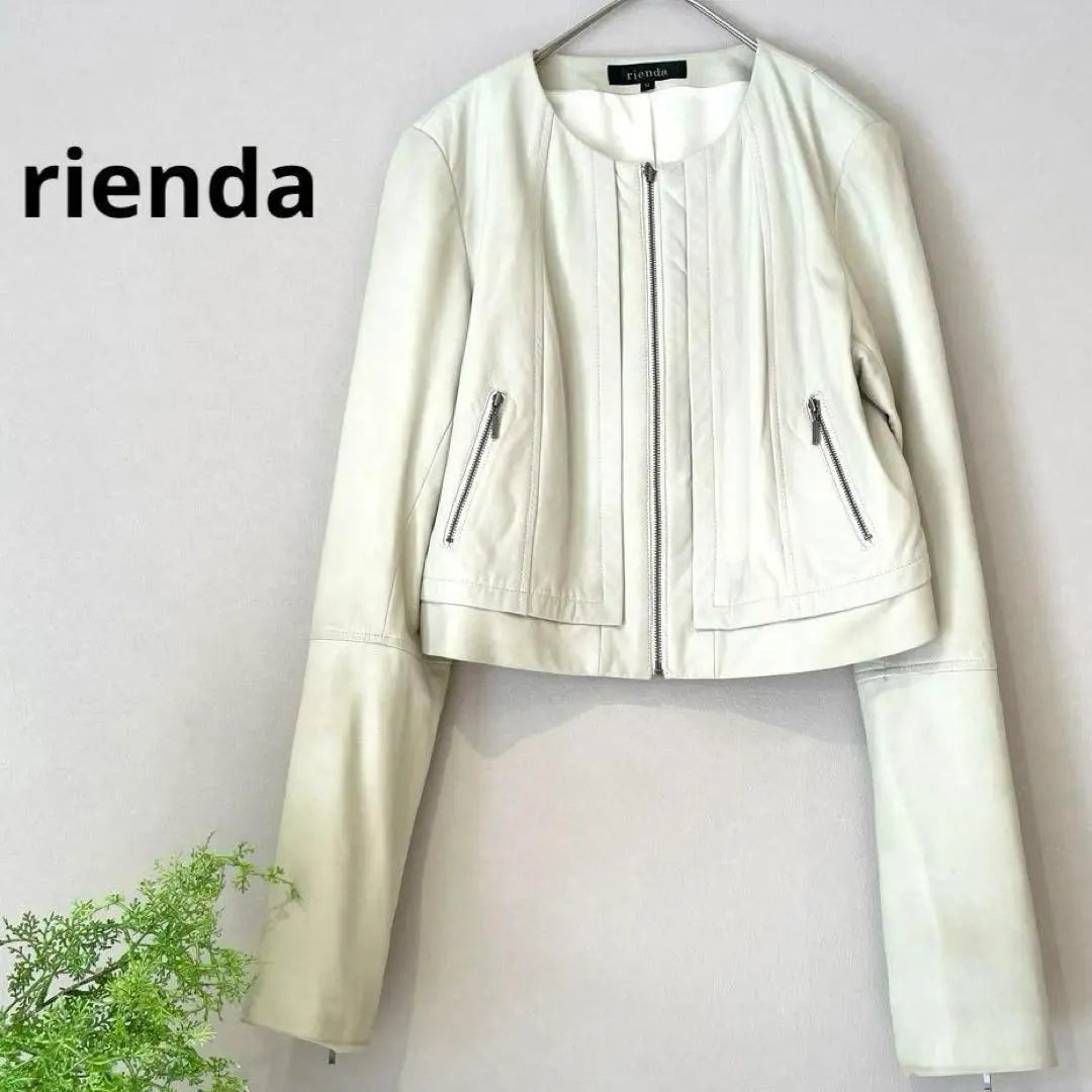 [Rienda] Genuine leather♡Leather jacket/Short length/No collar/Plain pastel/Haori