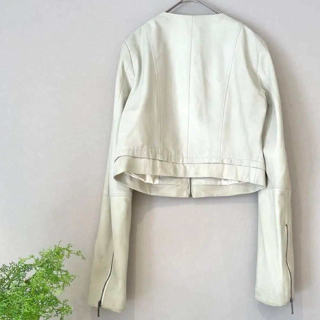 [Rienda] Genuine leather♡Leather jacket/Short length/No collar/Plain pastel/Haori