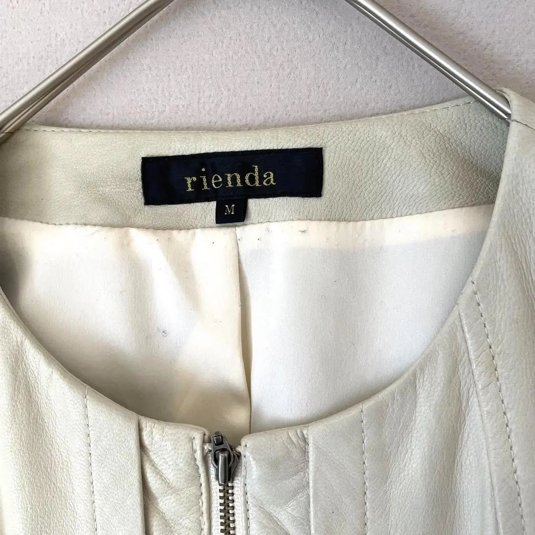 [Rienda] Genuine leather♡Leather jacket/Short length/No collar/Plain pastel/Haori