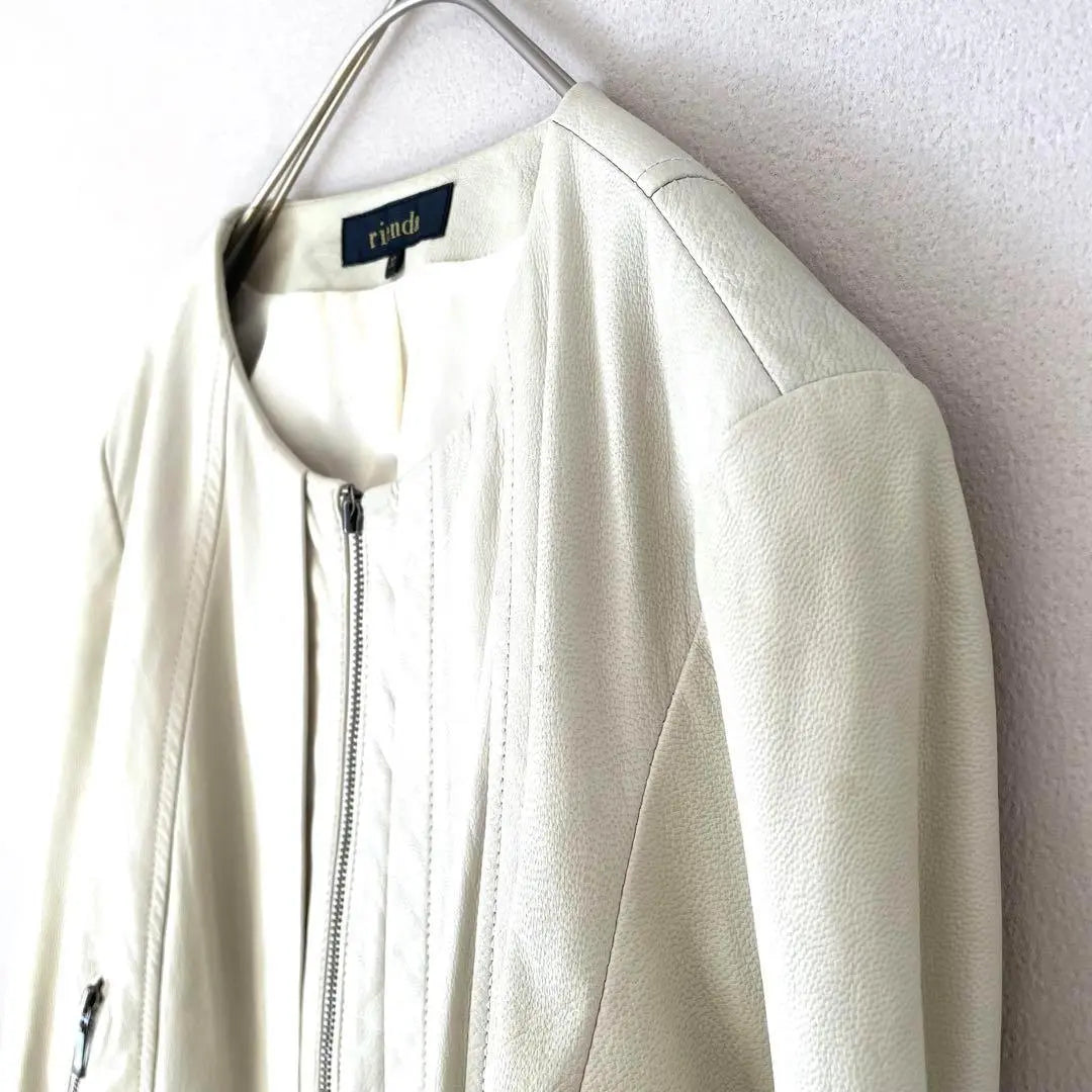 [Rienda] Genuine leather♡Leather jacket/Short length/No collar/Plain pastel/Haori