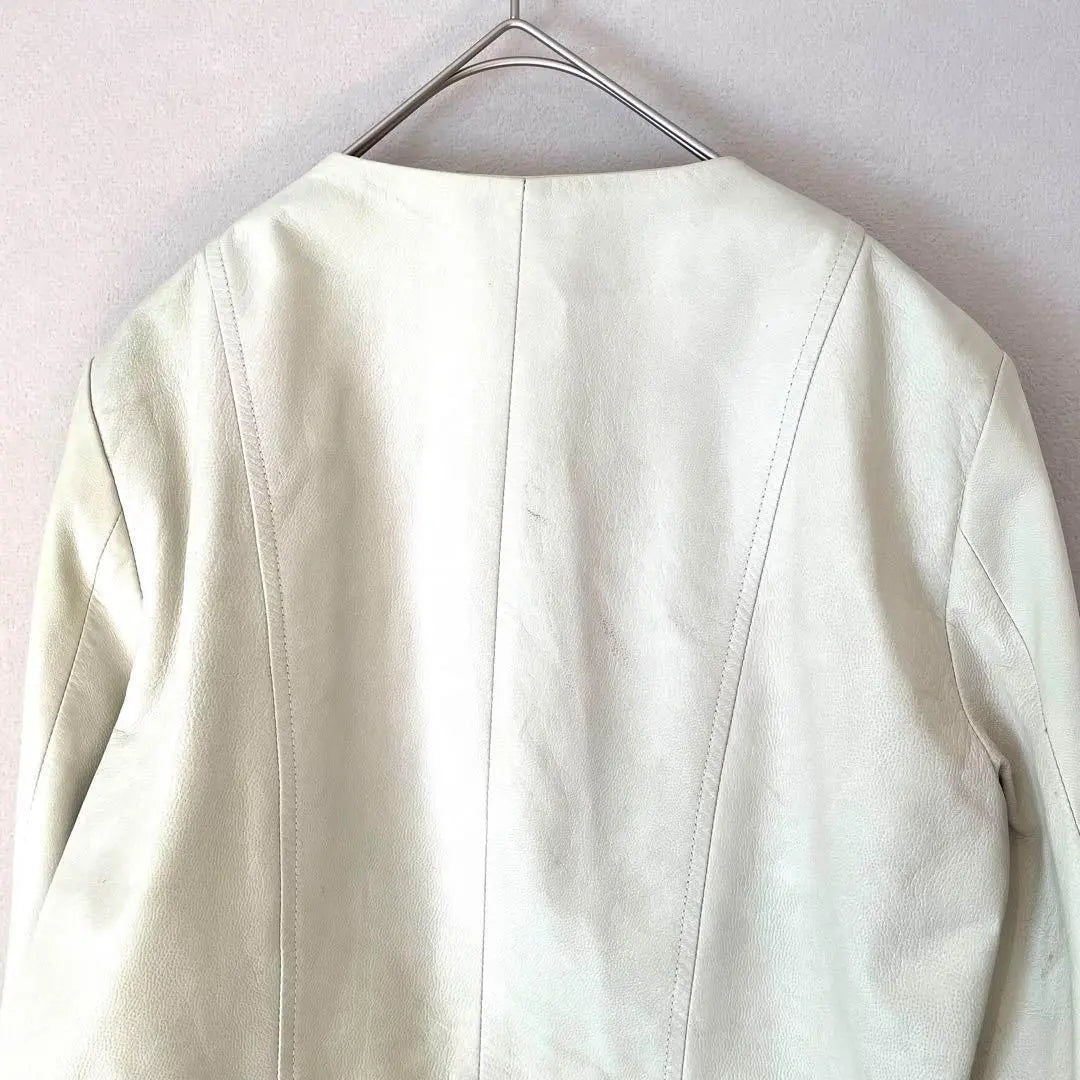 [Rienda] Genuine leather♡Leather jacket/Short length/No collar/Plain pastel/Haori