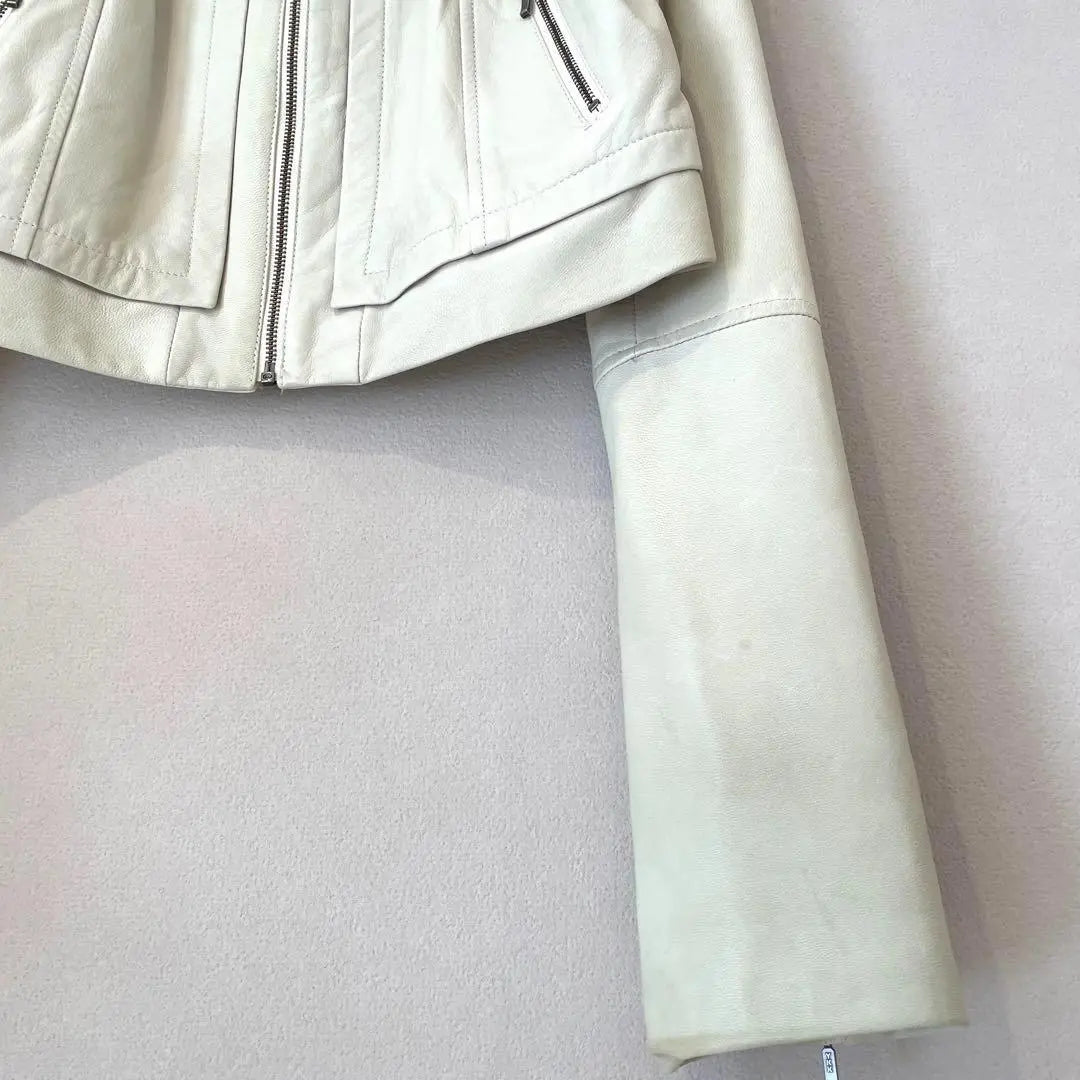 [Rienda] Genuine leather♡Leather jacket/Short length/No collar/Plain pastel/Haori