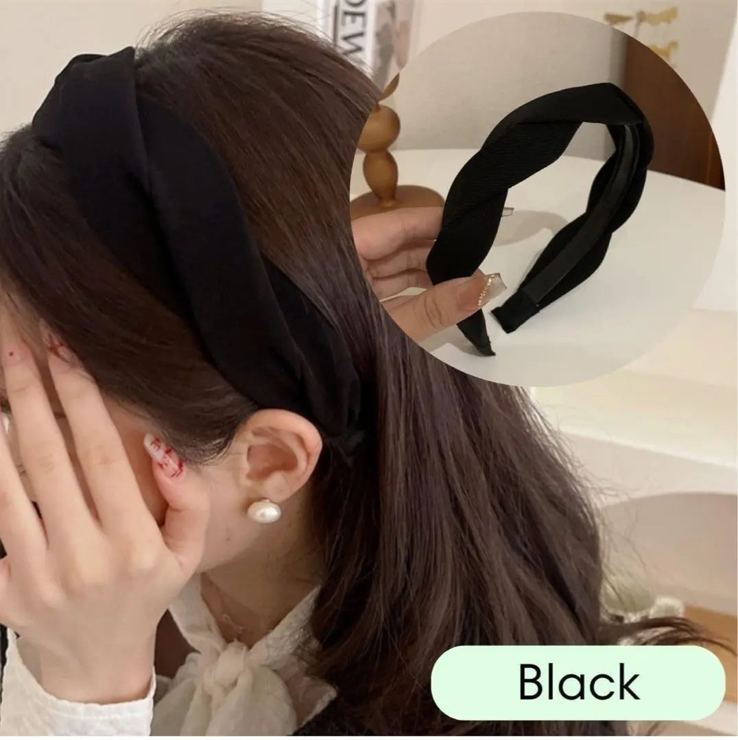 Diadema para el pelo con diseño de giro simple para mujer, color negro