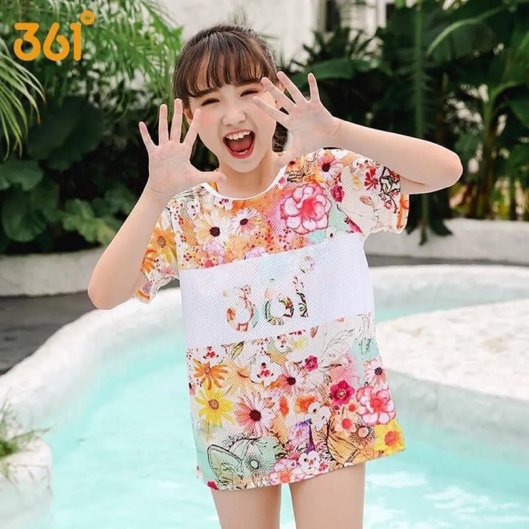 [New] Kids Floral Rash Guard with T-shirt 3-piece set 130 Sun protection