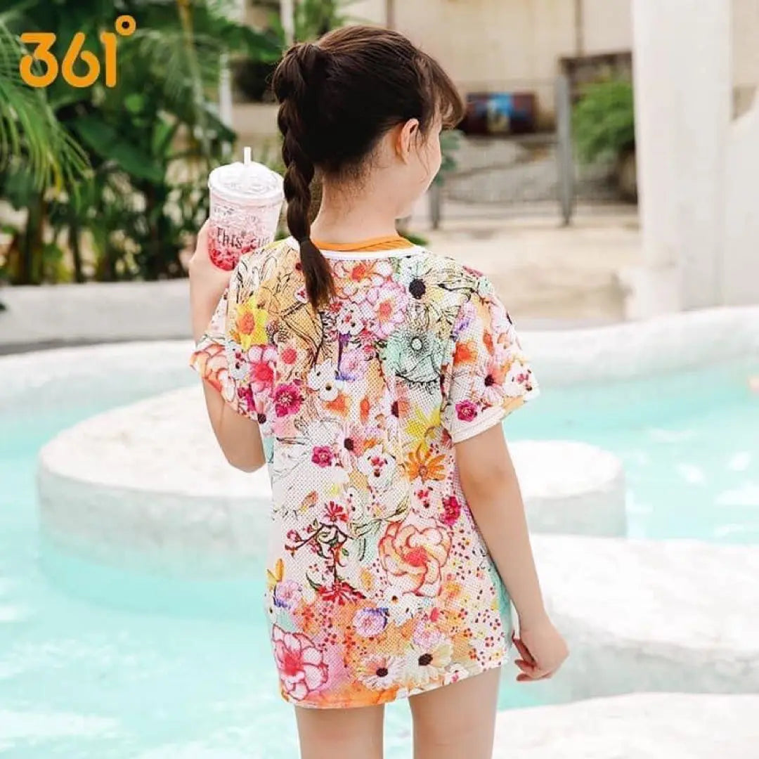 [New] Kids Floral Rash Guard with T-shirt 3-piece set 130 Sun protection