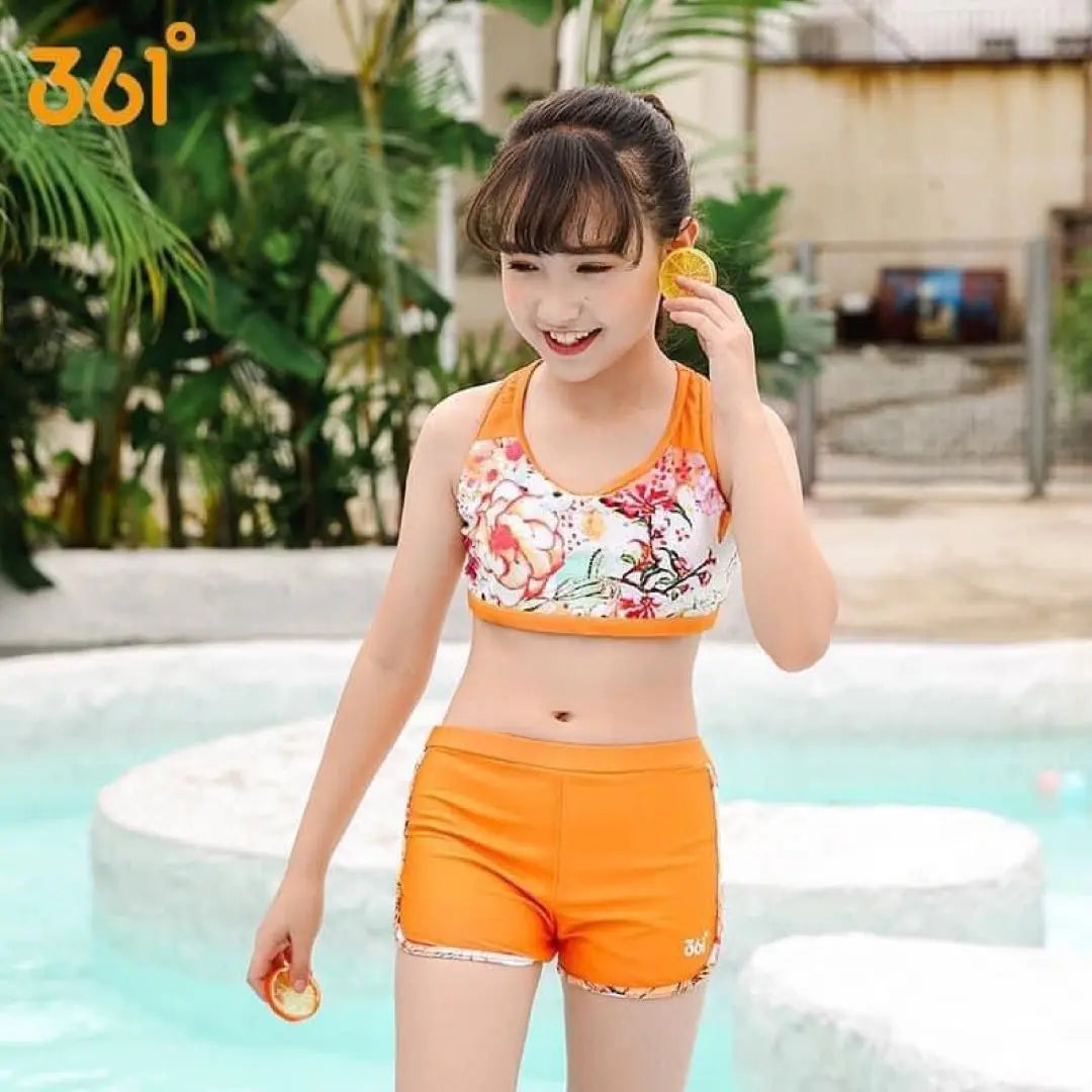 [New] Kids Floral Rash Guard with T-shirt 3-piece set 130 Sun protection