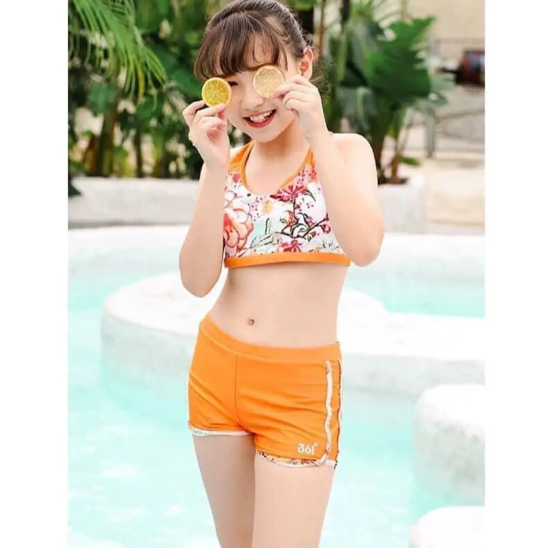 [New] Kids Floral Rash Guard with T-shirt 3-piece set 130 Sun protection