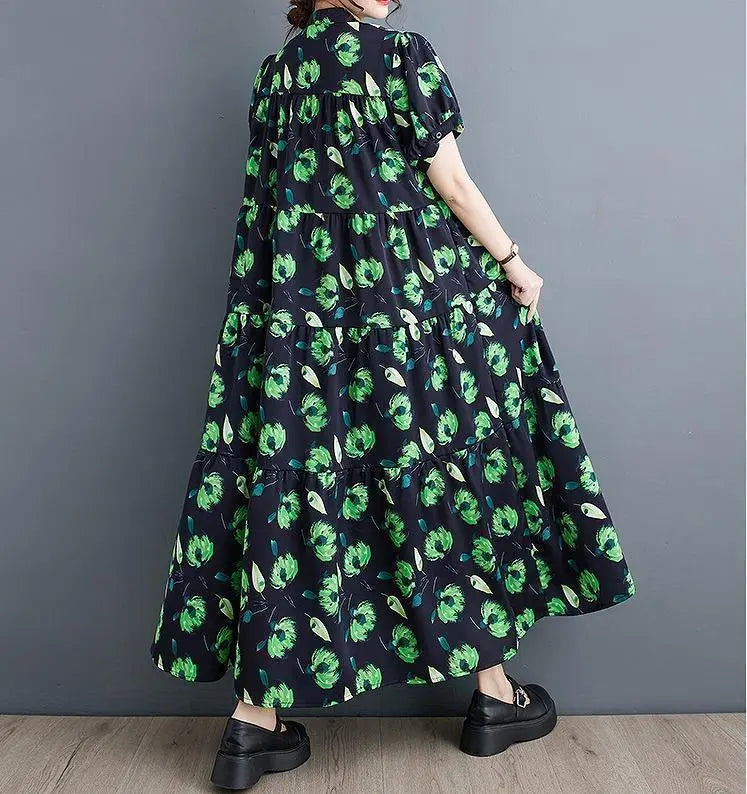 Vestido de mujer de talla grande, estampado floral, largo, primavera, verano, otoño, nuevo, manga corta