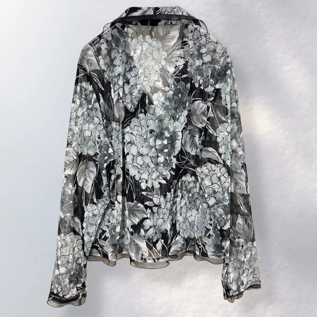 M865 &gt;&gt; Chaqueta entallada con volantes y estampado floral transparente, personalidad de moda