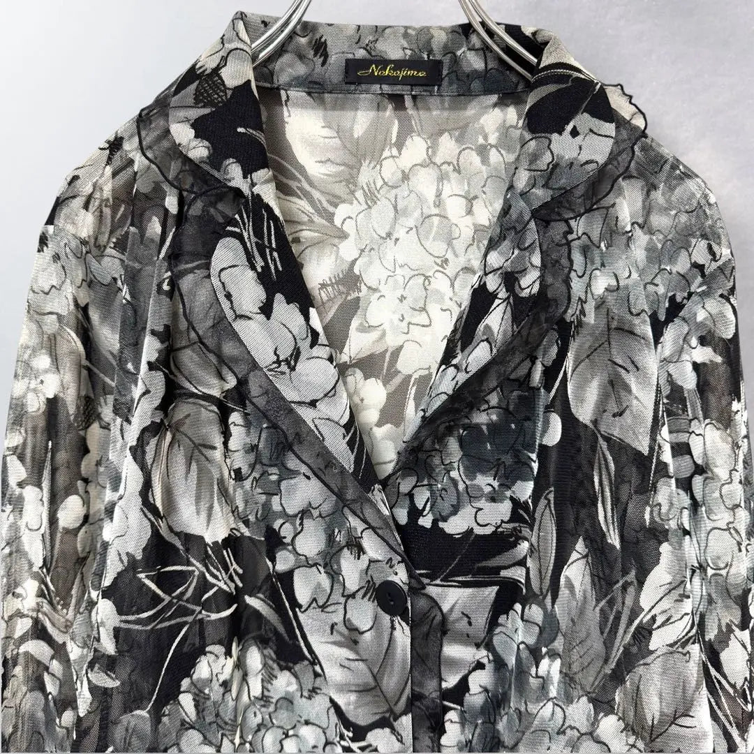 M865 &gt;&gt; Chaqueta entallada con volantes y estampado floral transparente, personalidad de moda