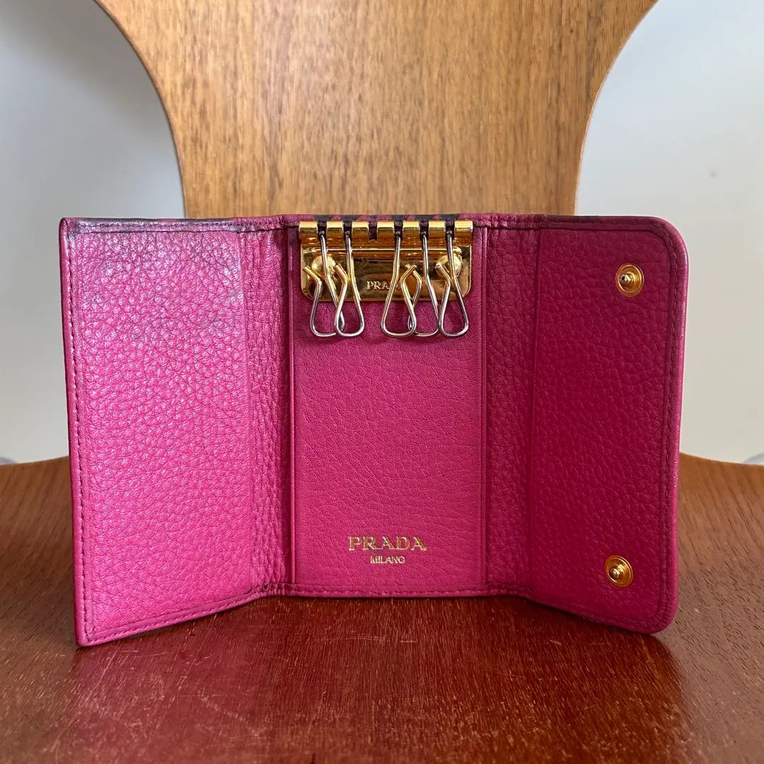 PRADA Prada Key Case Leather Pink BB40