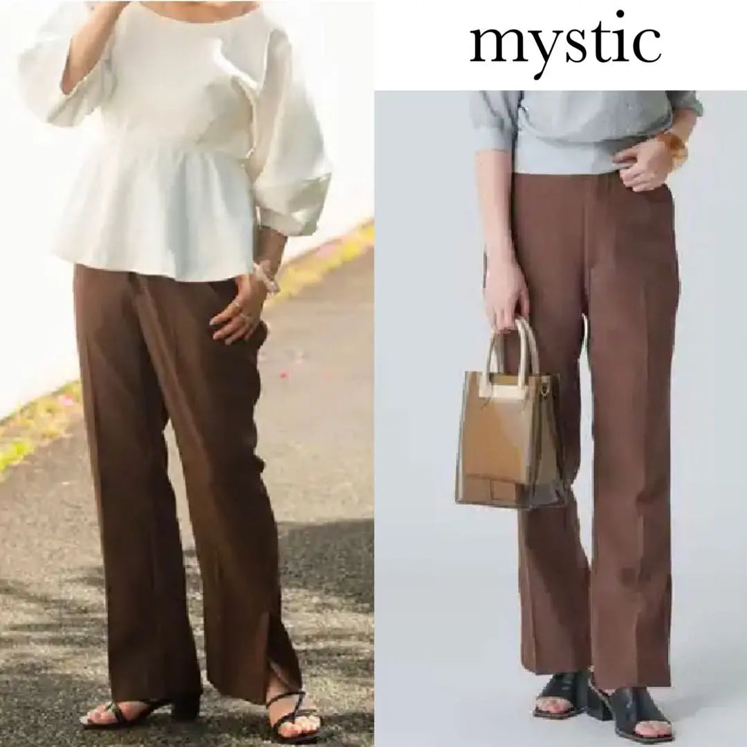 Mystic Back Belt Slit Pants Brown Size M