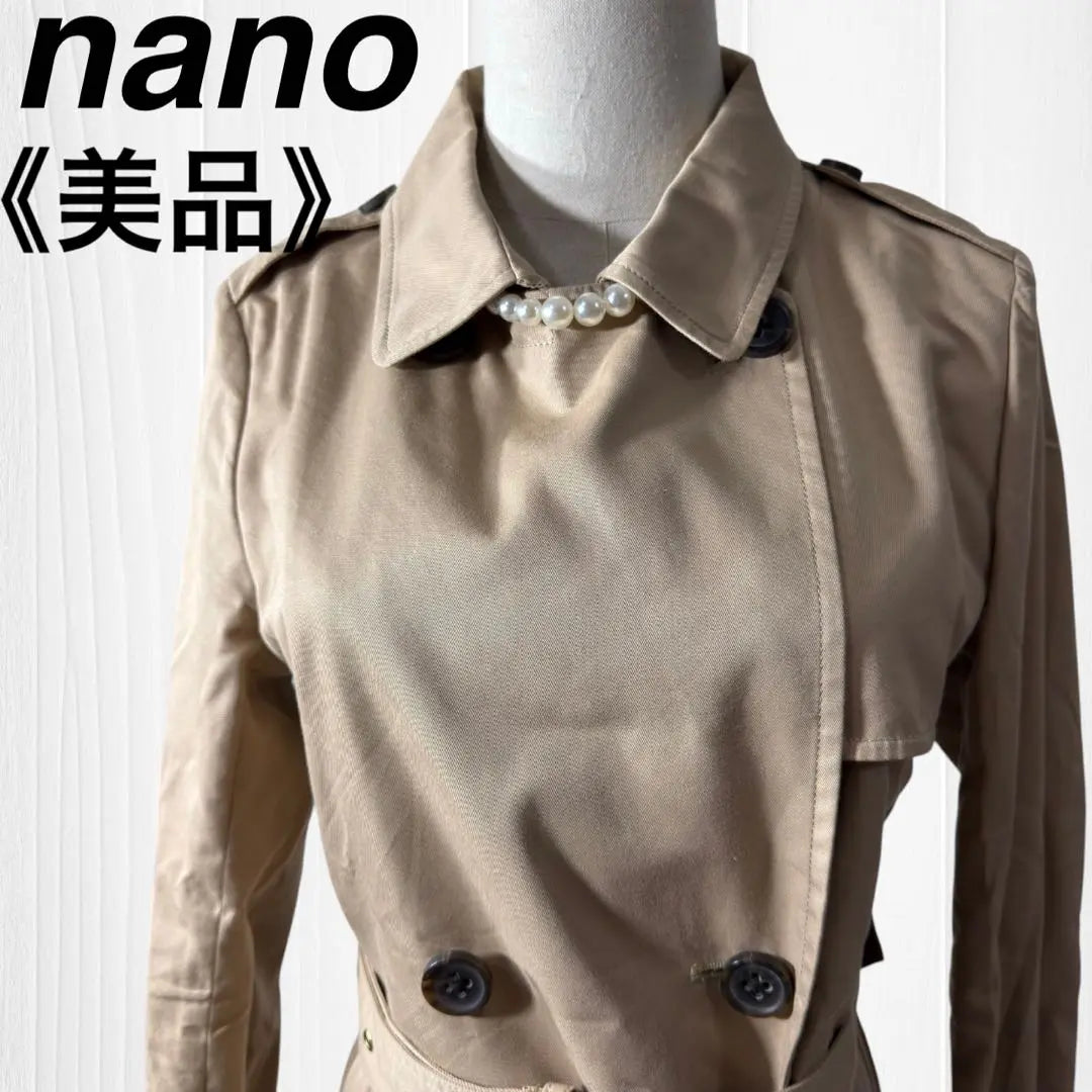 [Good condition] Nano Double Button Spring Coat with Belt, Removable Collar Shoulder Belt