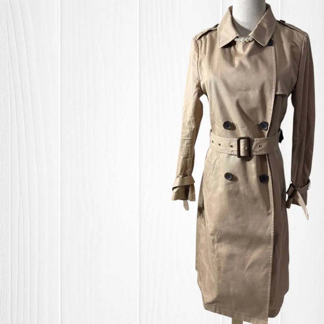 [Good condition] Nano Double Button Spring Coat with Belt, Removable Collar Shoulder Belt