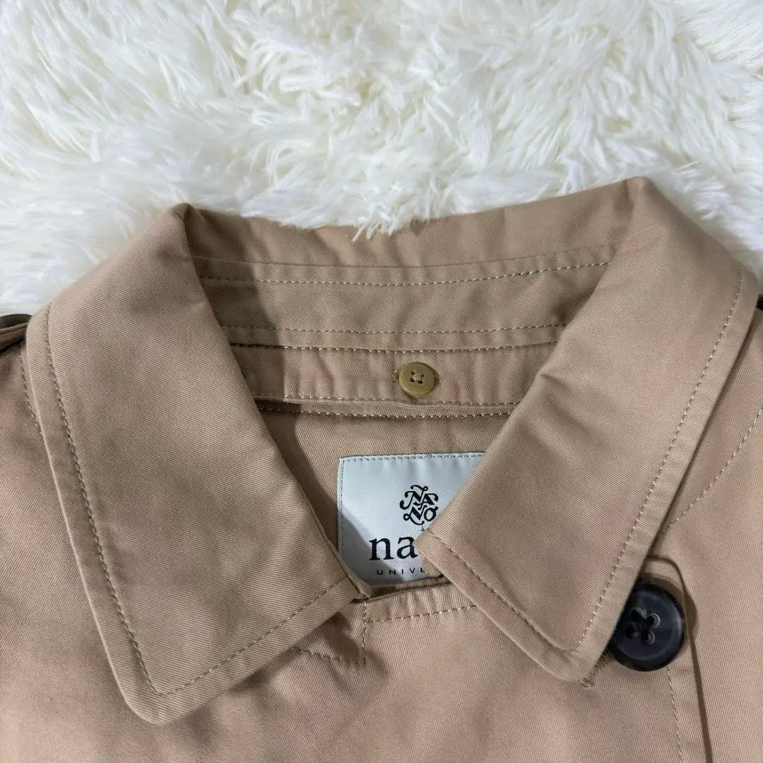 [Good condition] Nano Double Button Spring Coat with Belt, Removable Collar Shoulder Belt