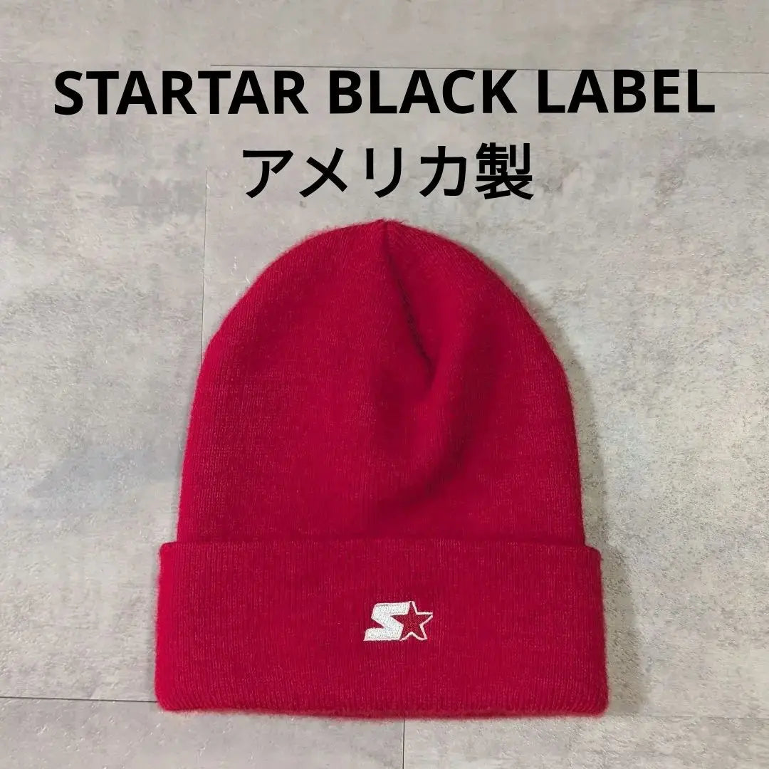 Starter red knit hat logo embroidery