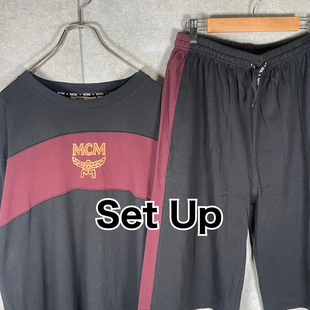 [Old clothes] MCM setup short sleeve T -shirt print thick line black bordeaux | [古着]MCM　セットアップ　半袖　Tシャツ　プリント　太ライン　黒　ボルドー