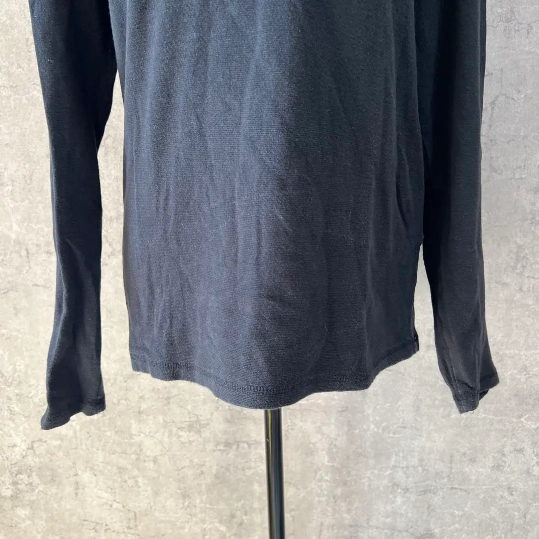 [ASEM] Black V -neck long -sleeved cut sowlon T plain L Simple Men's