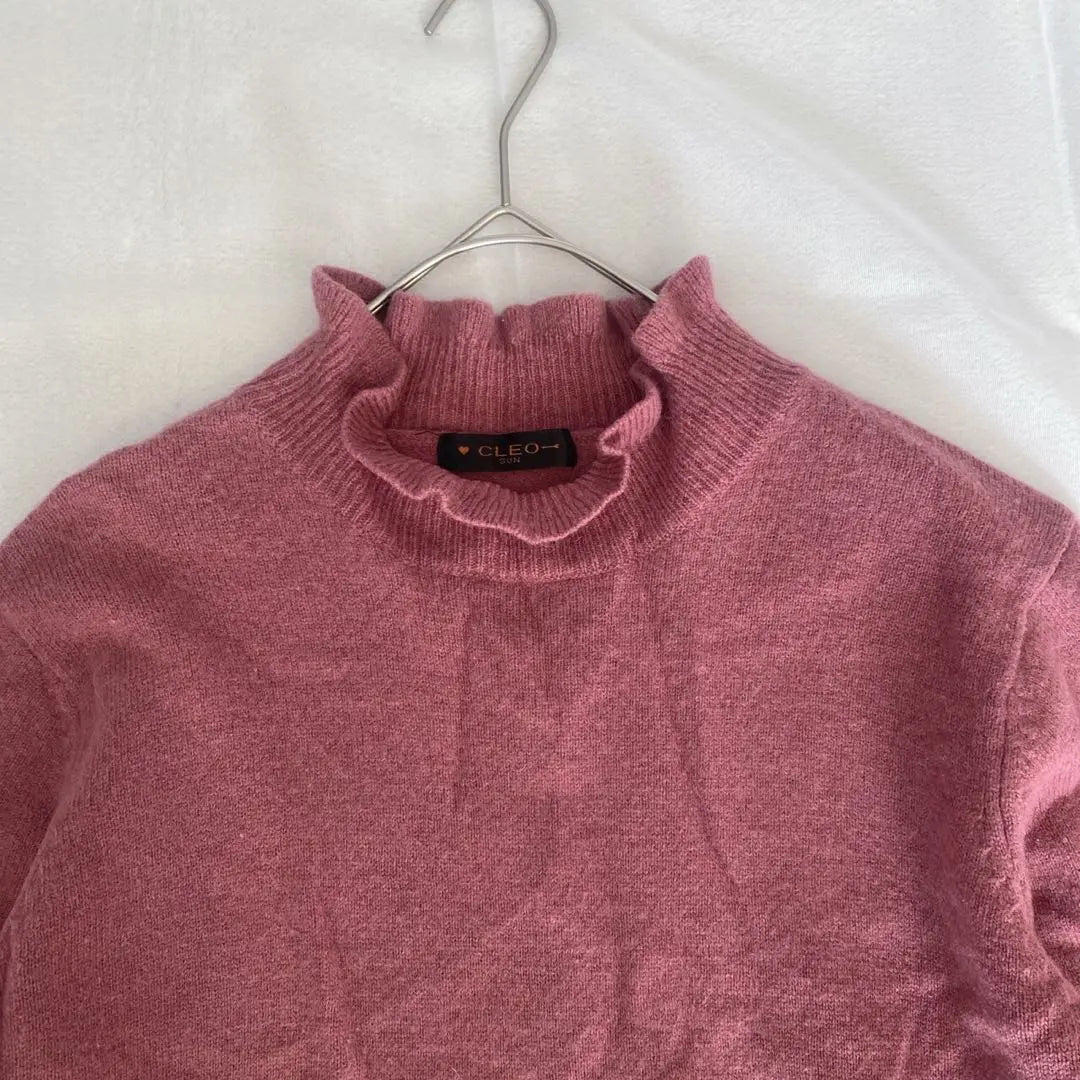 n2377 Creosan High Neck Knit Wool Loose L Size Pink