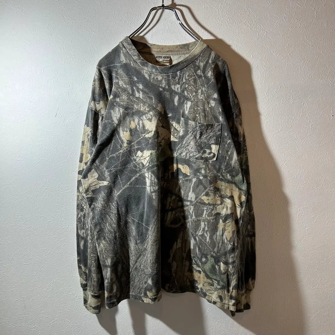 Patrón de camuflaje JerzeeS Manga larga cortada y cosida Pato de árbol real talla M 90s | Jerzees 迷彩柄 長袖カットソー リアルツリーカモ サイズM 90s