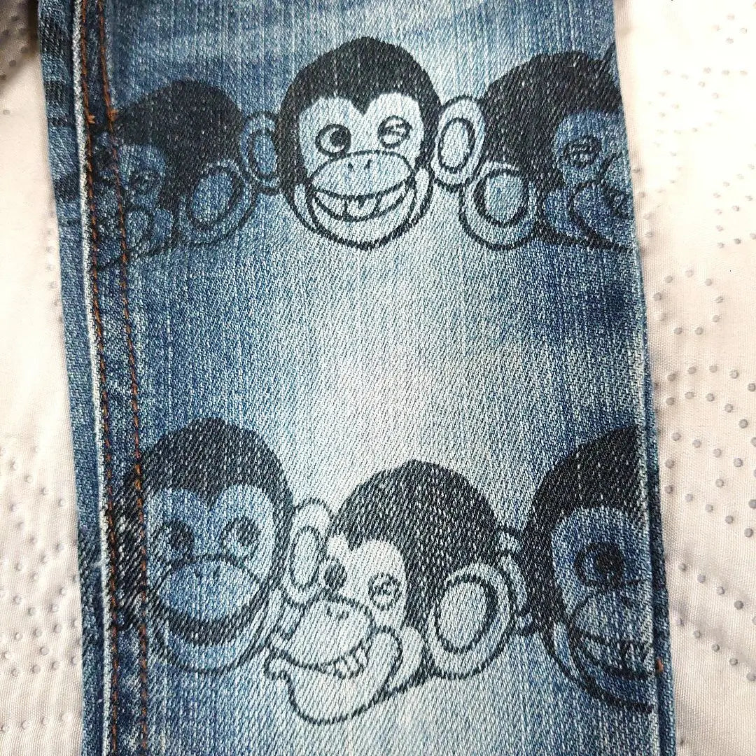 [WASK] Monkey pattern denim pants 100cm bebe long pants