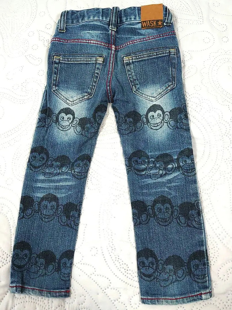 [WASK] Pantalones vaqueros con estampado de mono, pantalones largos bebe de 100cm | 【WASK】モンキー柄 デニムパンツ 100cm BeBe 長ズボン