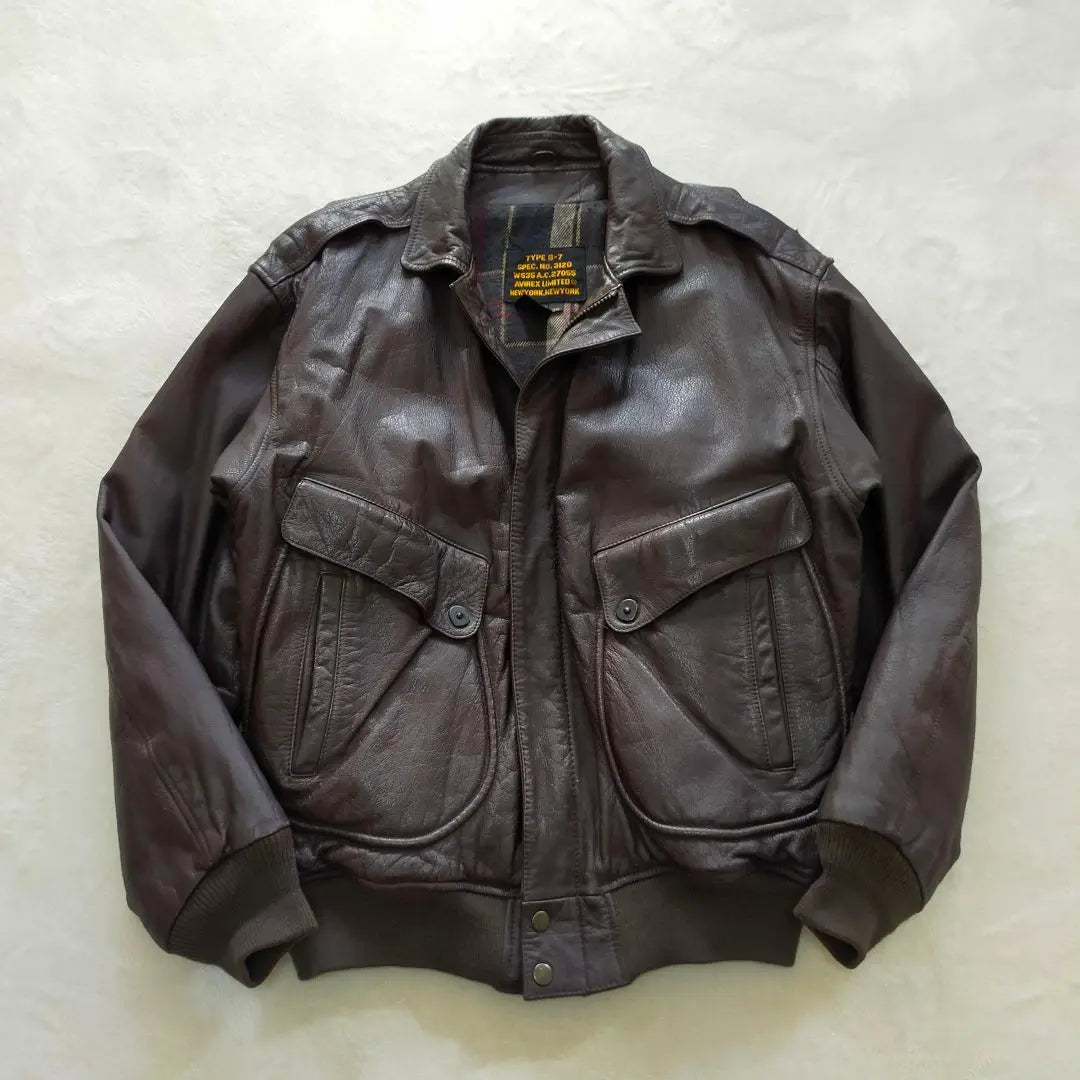 90S AVIREX B-7 Leather Jacket Short Length Leather Flight Jacket