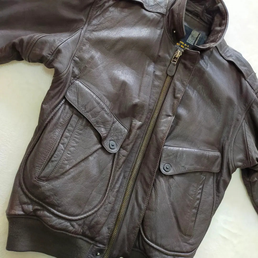 90S AVIREX B-7 Leather Jacket Short Length Leather Flight Jacket