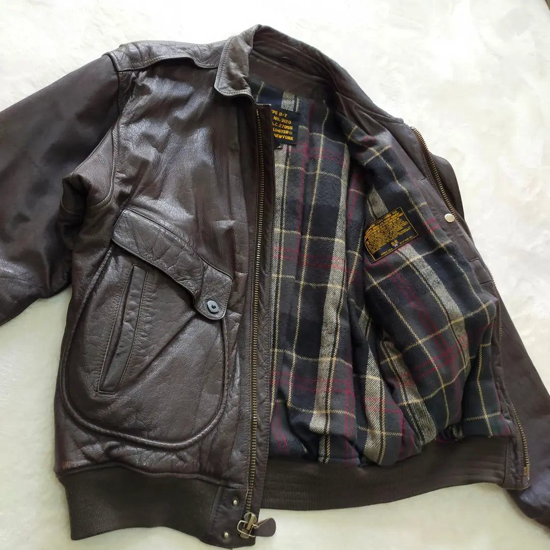 90S AVIREX B-7 Leather Jacket Short Length Leather Flight Jacket