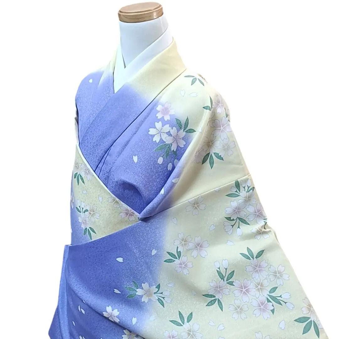 Kimono lavable de manga 2 shaku M uuu con flores en degradado amarillo y morado para ceremonia de graduación y fiesta