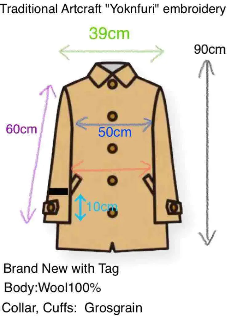 New Traditional Crafts Horizontal Embroidery 3-way High-quality Stainless Melton Wool Coat Light Blue One-of-a-kind Rare Flower