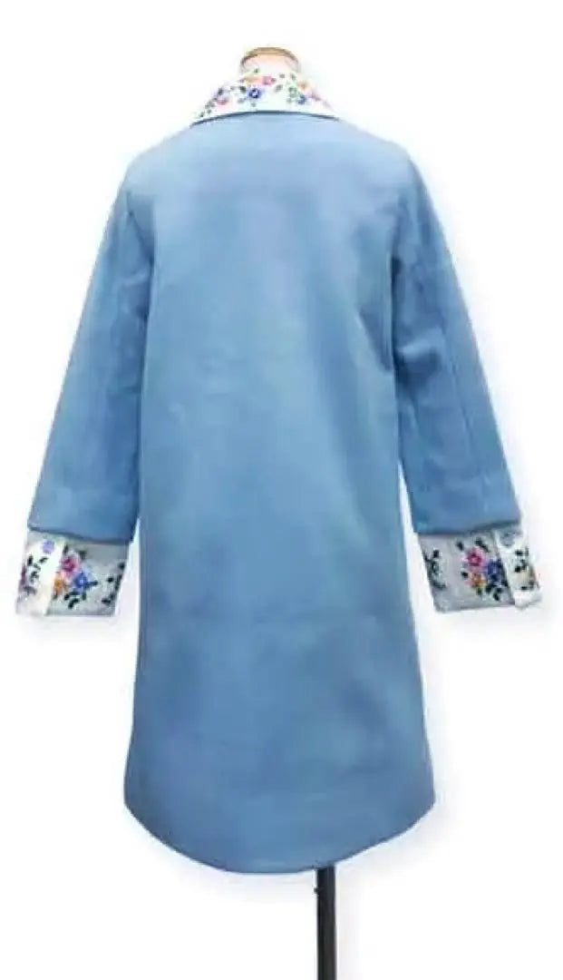 New Traditional Crafts Horizontal Embroidery 3-way High-quality Stainless Melton Wool Coat Light Blue One-of-a-kind Rare Flower