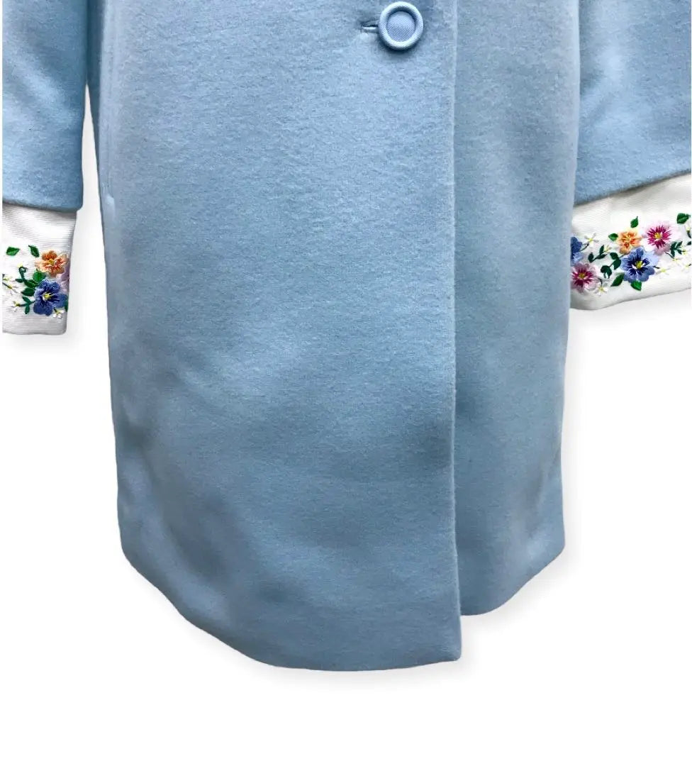 New Traditional Crafts Horizontal Embroidery 3-way High-quality Stainless Melton Wool Coat Light Blue One-of-a-kind Rare Flower