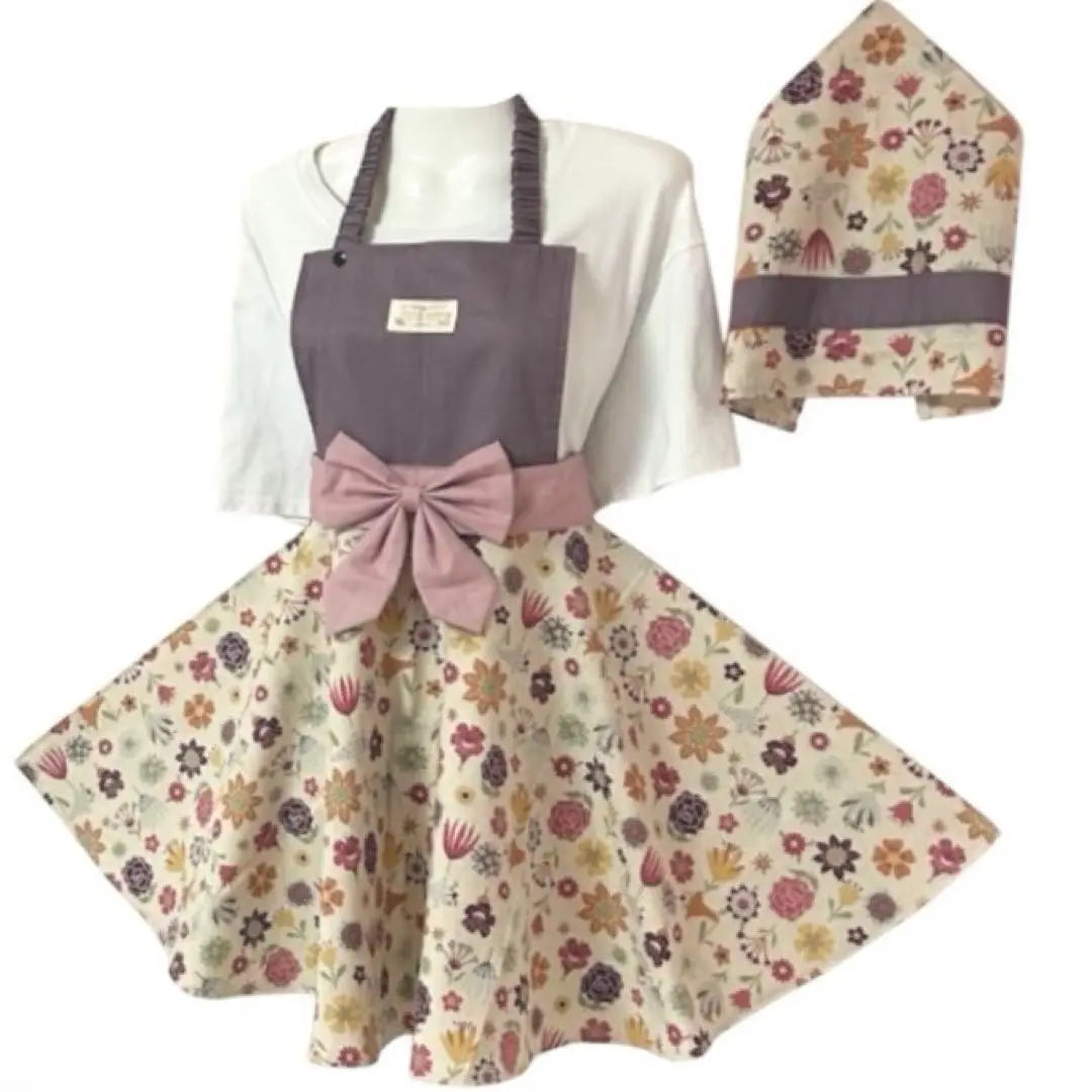 Neck rubber adjustment Nordic floral kids apron 140~160 handmade kindergarten and school entrance