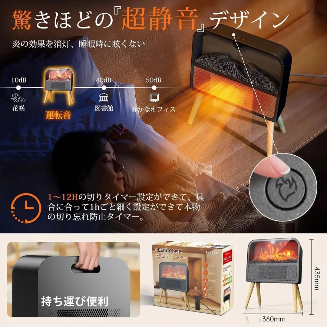 Fireplace design ceramic heater LED ventilation possible