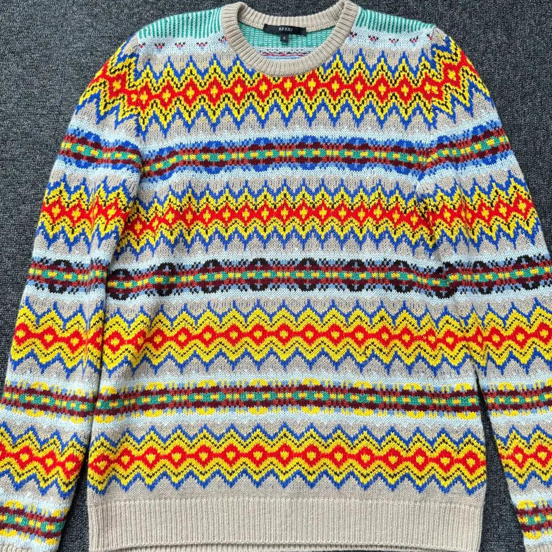 GUCCI sweater, knit, all-over pattern, wool, cashmere, size L