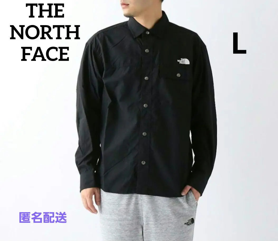 [Good condition] The North Face ★ Nuptse shirt nylon logo embroidery black L