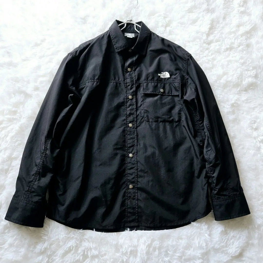 [Good condition] The North Face ★ Nuptse shirt nylon logo embroidery black L