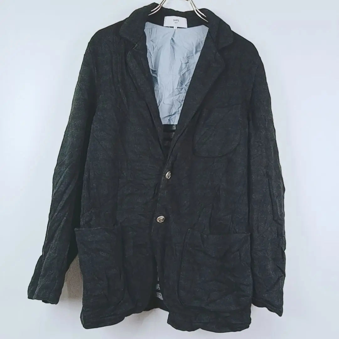 [SHIPS] Black cotton jacket border pattern L Length 70 | 【SHIPS】黒のコットンジャケット　ボーダー柄　L　着丈70